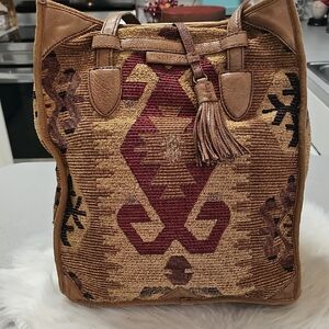 Isabella Fiore Brown and Tan Tapestry Leather Women Lg Tote Bag